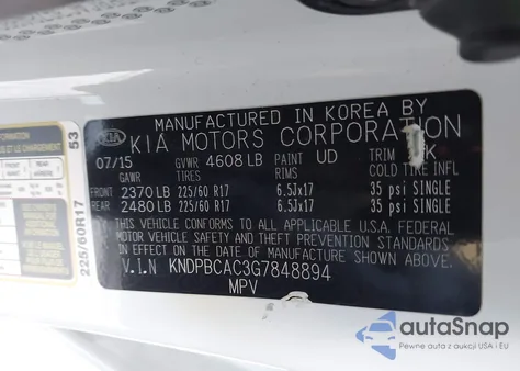 2016 Kia Sportage Lx z USA, uszkodzony, nr VIN KNDPBCAC3G7848894